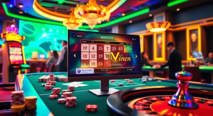 Engaged gamers at a luxurious casino interface showcasing WinVN online betting excitement.