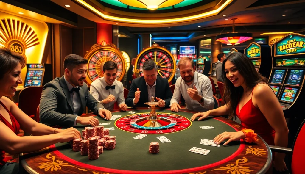 B52 poker table game with vibrant chips and cards in a luxury casino setting.