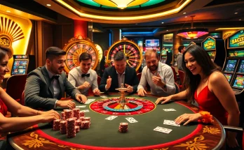 B52 poker table game with vibrant chips and cards in a luxury casino setting.