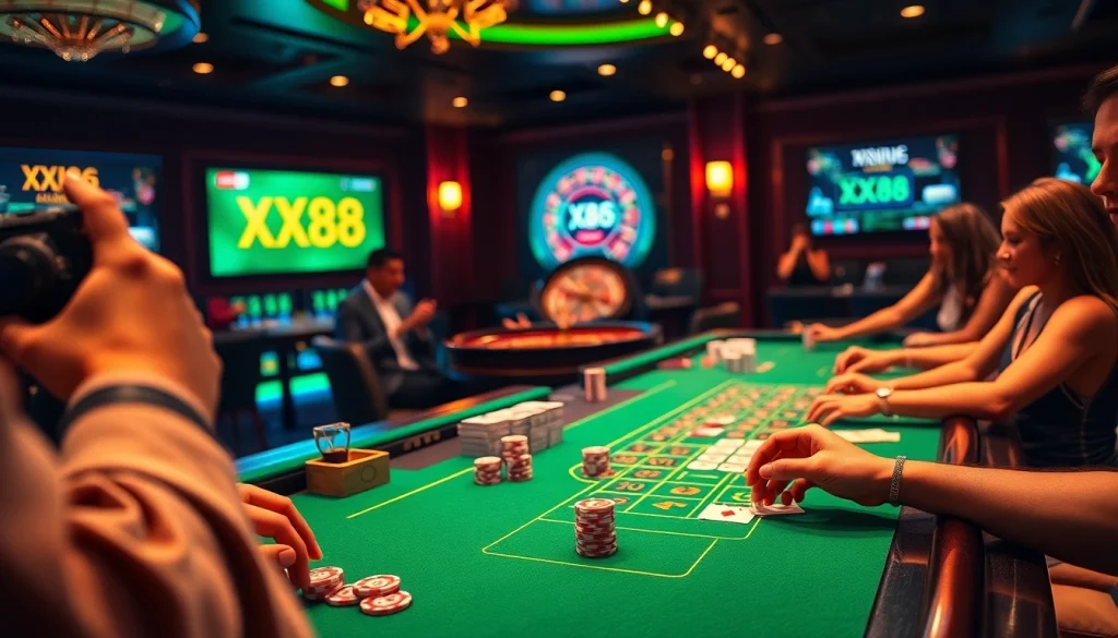 Experience thrilling gameplay at XX88 with vibrant casino tables and exciting betting action.