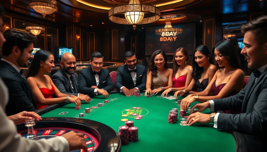 High-stakes gaming action at a BK8 casino table with vibrant 8DAY elements and poker excitement.