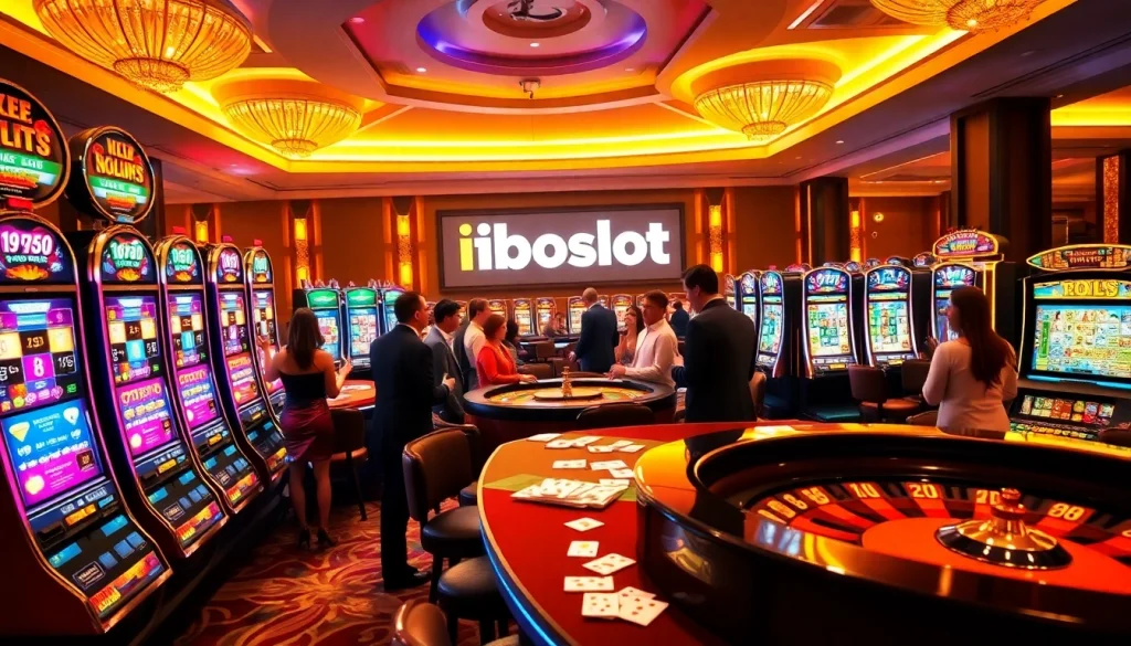 Iboslot users enjoying exciting casino games at slot machines and tables.