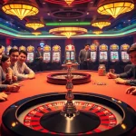 Experience the excitement of Nhà Cái DEBET with players at a vibrant casino table.