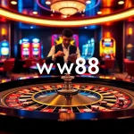 Exciting casino scene at ww88 featuring lush roulette table and vibrant slot machines.