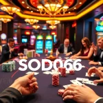Players enjoying a thrilling game at SODO66 Casino, surrounded by vibrant slot machines and poker tables.