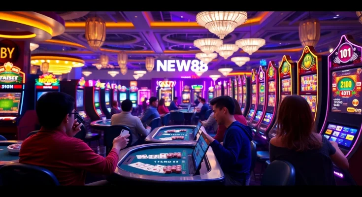 Exciting online gambling scene at new88go.com featuring vibrant casino games and players immersed in action.