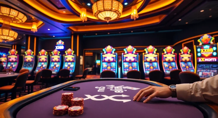 Experience thrilling gameplay with XX88 at a luxurious casino poker table.
