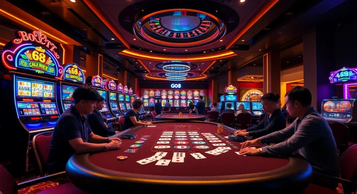 Excited players at the Go8 casino table engaging in thrilling bets.