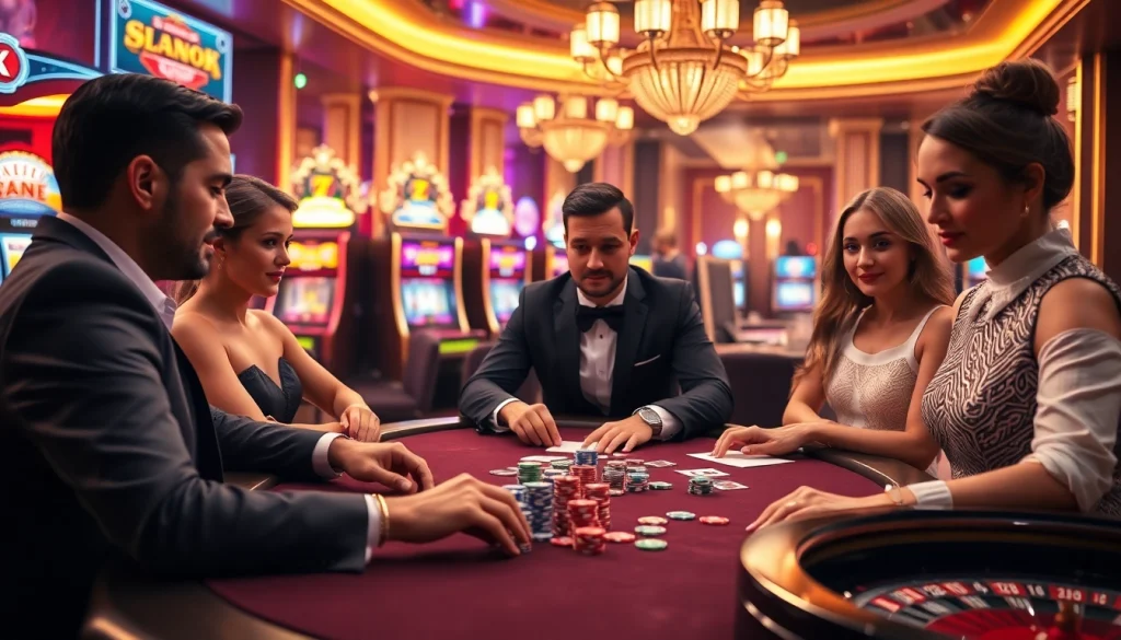 Exciting poker gameplay at kp88 casino with colorful chips, cards, and a lavish atmosphere.