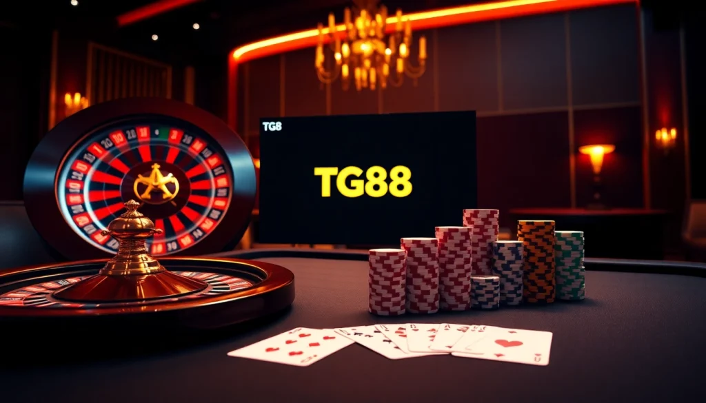 Experience thrilling gameplay at TG88 with colorful chips and vibrant roulette.