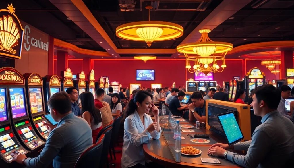Engaging online gaming scene at 566.com showcasing players enjoying various casino games, bright colors, and a vibrant atmosphere.