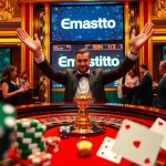 Players winning big at Emastoto's exciting roulette table in a luxurious casino setting.