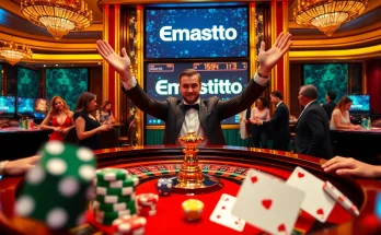 Players winning big at Emastoto's exciting roulette table in a luxurious casino setting.