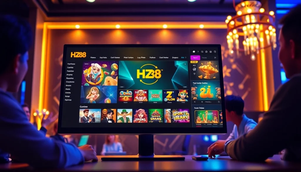 Online casino experience with HZ88 featuring diverse gaming options in a modern setting.