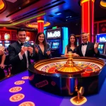 Players enjoying a thrilling game at Mu88 casino, filled with excitement and vibrant lights.