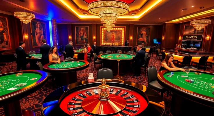 Players enjoying thrilling casino games at SUNWIN, surrounded by colorful chips and elegant decor.