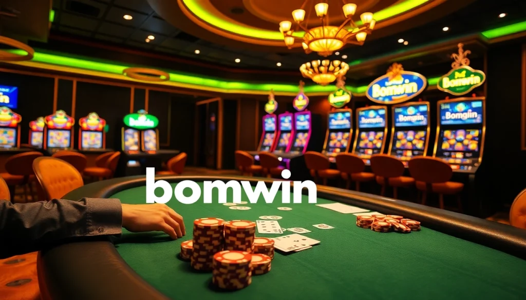 Experience engaging online gambling with bomwin at a lavish casino table featuring intense poker action.
