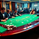 Players enjoying a thrilling blackjack game at Sunwin's luxury casino table.