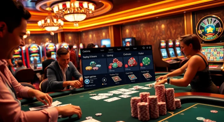 Exciting casino scene with enthusiasts enjoying various games and the dynamic interface of S8.