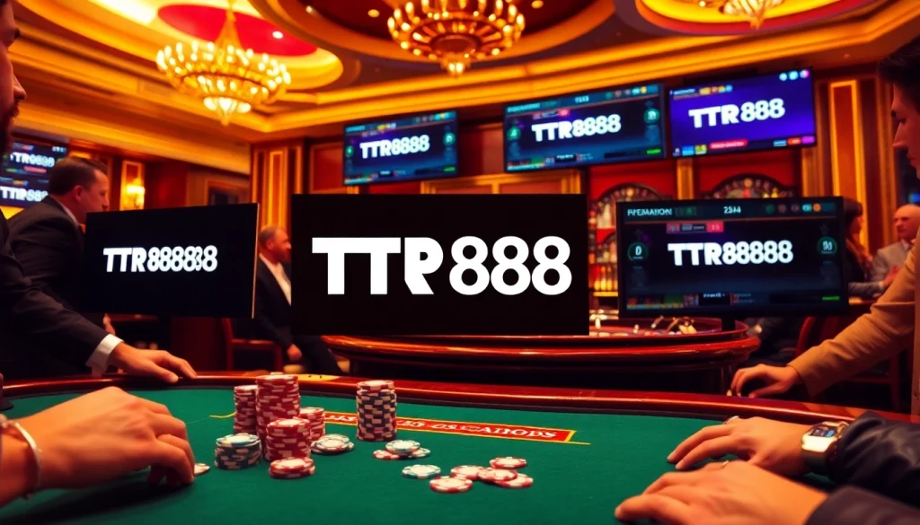 Experience the excitement of TR88 with a lively poker game and vibrant casino atmosphere.