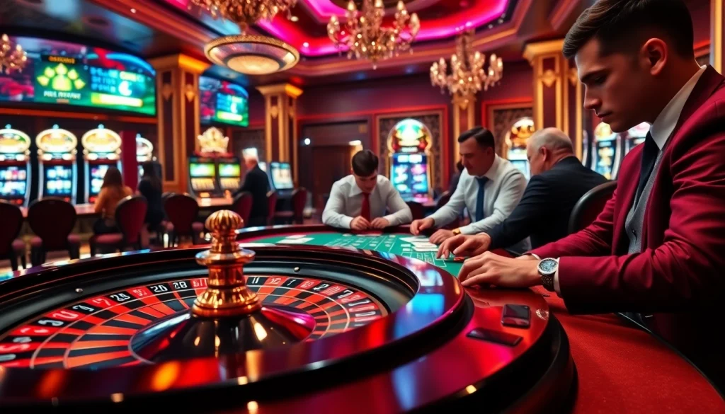 Exciting gambling action at U88 casino with players focusing on roulette and poker games.