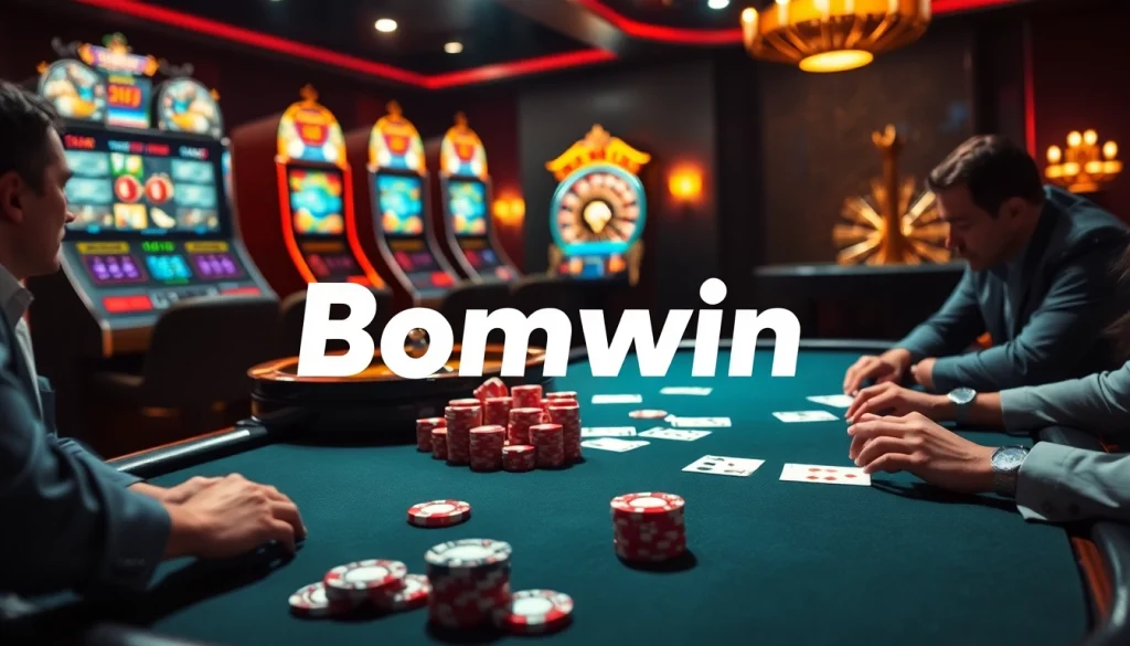 Players strategizing at a casino table featuring Bomwin stakes and high-energy excitement.