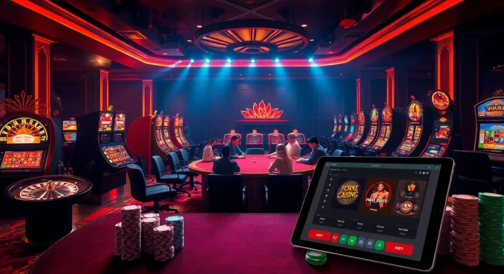 Phtaya.ac showcases a thrilling casino scene with engaging poker players and vibrant slot machines.