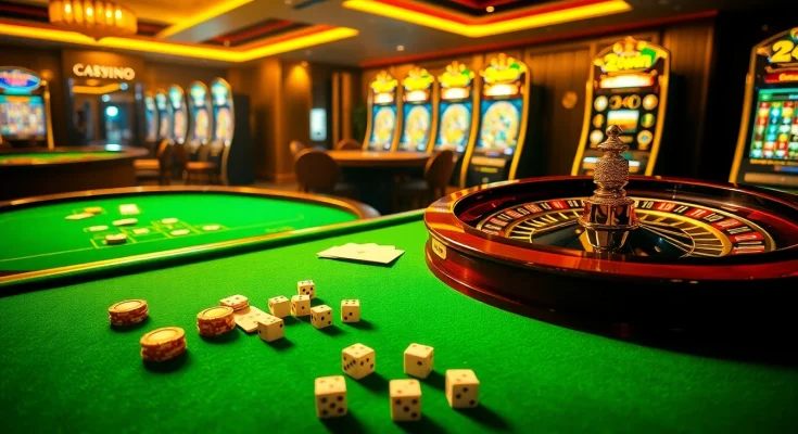 Experience the thrill of winning at 23win's vibrant casino tables with chips and cards.