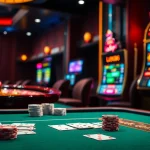 Experience thrilling gameplay at Lucky88 with a stylish poker table and vibrant slot machines.