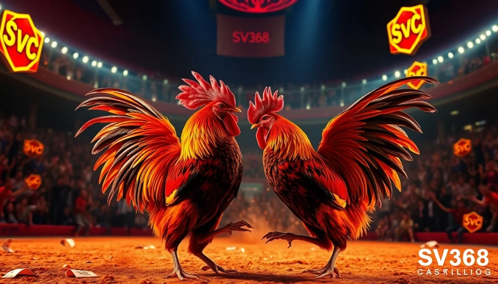 Intense live cockfighting scene showcasing SV368 experience with vibrant atmosphere.