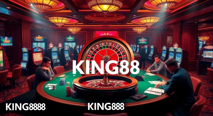 Players enjoying high-stakes gambling at KING88's vibrant casino tables.