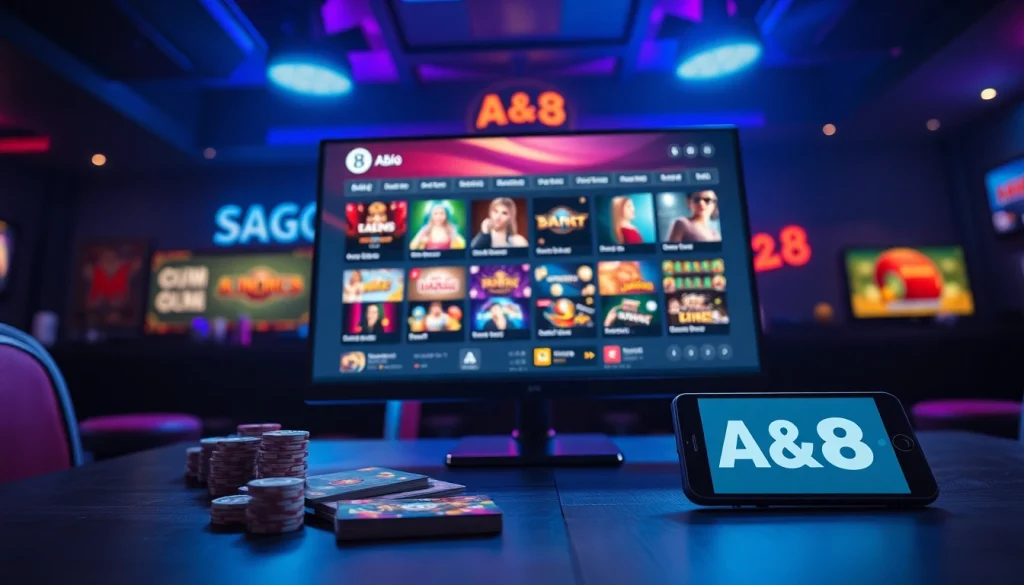 Experience ABC8's cutting-edge online gaming interface in a vibrant gaming lounge.