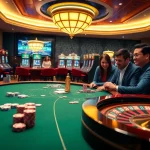 B52Club players enjoy a thrilling poker game at a luxurious casino table.