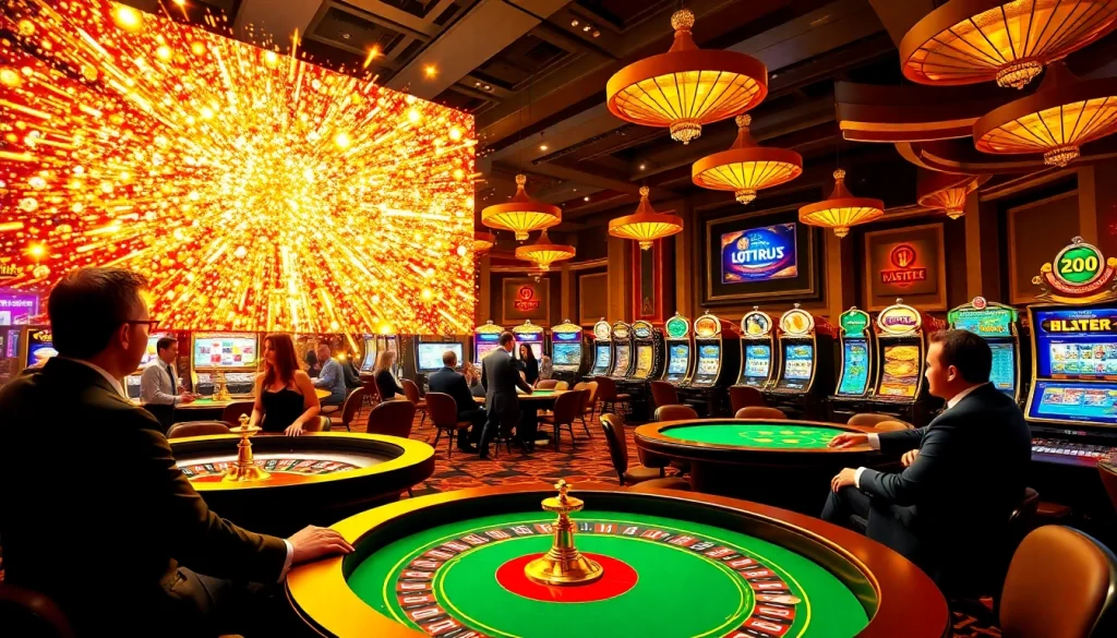 Witness the explosion of a prize-winning lottery among excited gamblers at a luxurious casino.