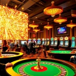 Witness the explosion of a prize-winning lottery among excited gamblers at a luxurious casino.