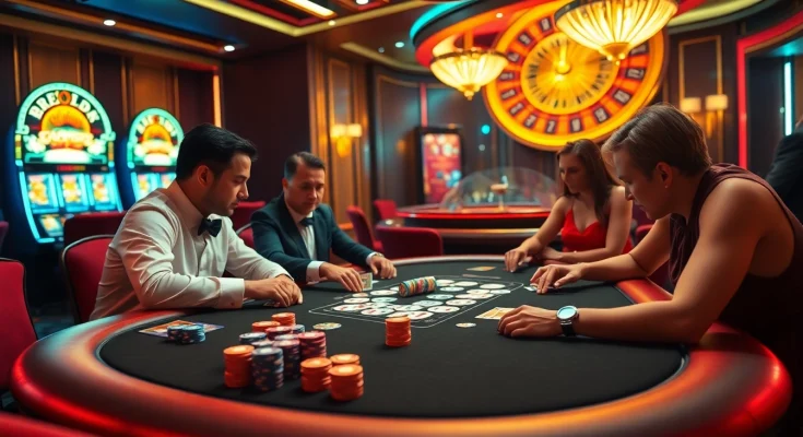 Experience the thrill of poker at Fabet's luxurious casino table with vibrant chips and cards.