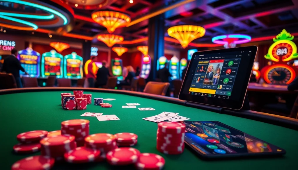 Experience the excitement of gaming at 88aa's luxurious poker table surrounded by casino action.