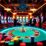 Experience the thrill of winning at 888VI with an elegant casino scene featuring roulette and slot machines.