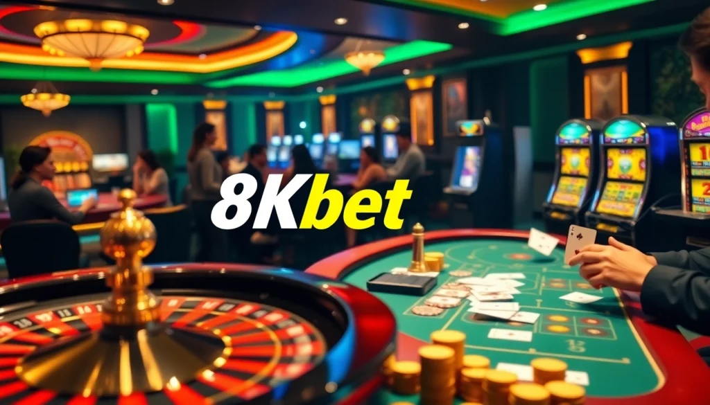 8kbet features thrilling casino action with vibrant slot machines and poker gameplay.