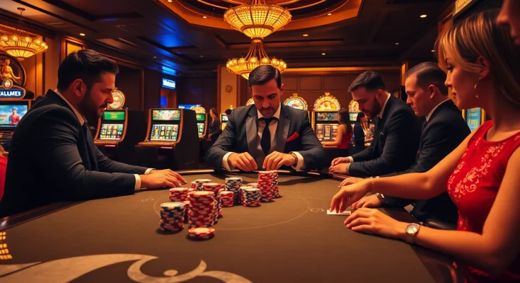 Experience high-stakes excitement at https://hm88.bike/ with professional gamblers at a vibrant poker table.