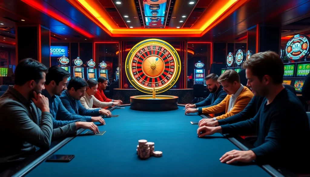 SODO Casino features a vibrant table game scene with players enjoying high-stakes poker.