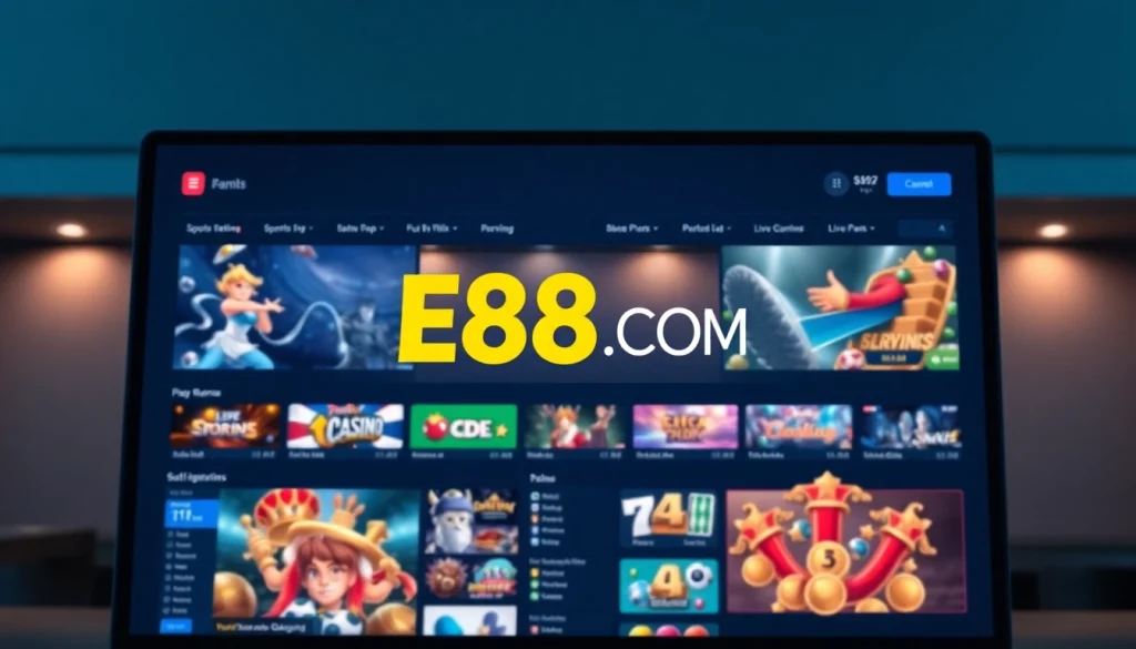 E88 COM online betting platform interface showing vibrant gaming options.