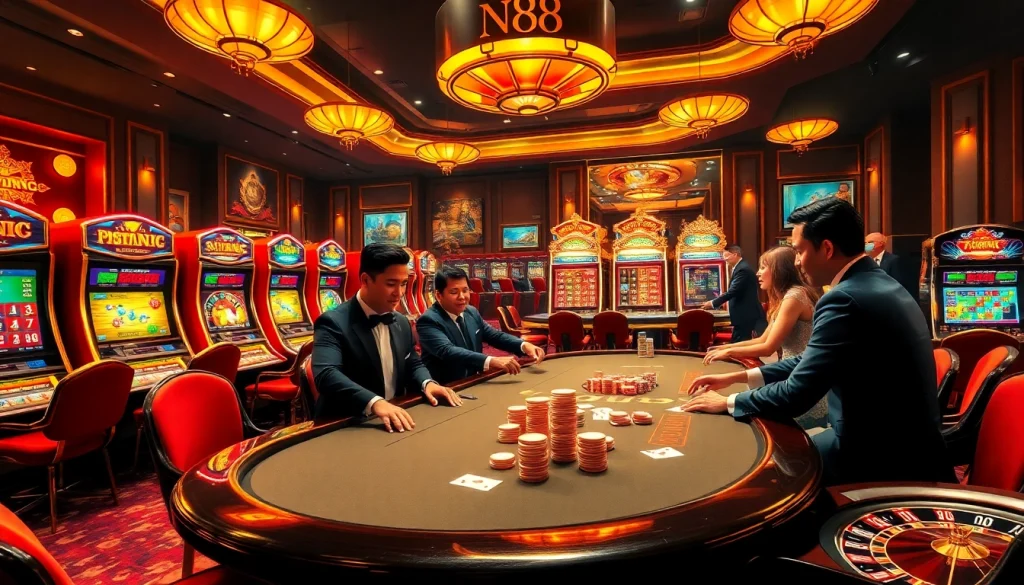 Experience high-stakes excitement at NK88's elegant poker tables, captivating players with thrilling gameplay.