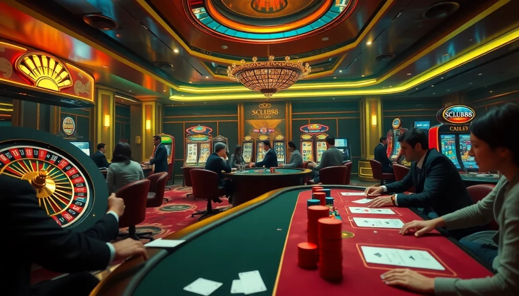 Experience the thrill of SCLUB88 COM with players engaged in an exciting casino atmosphere featuring poker and roulette.