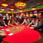 Exciting casino scene showcasing Vào Lưới TV-themed gambling with players and vibrant tables.