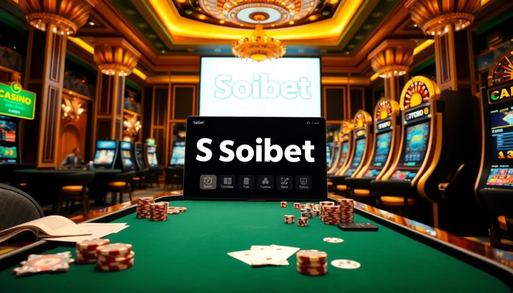 Engaging scene of Soibet ออนไลน์ casino gaming with luxurious slot machines and vibrant tables.
