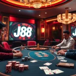 Exciting gameplay at J88 poker table during an intense casino session.