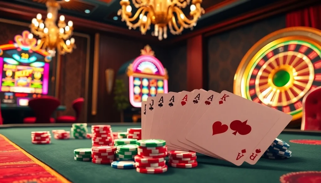 Experience the thrill of gambling at Rikbet's luxurious casino with vibrant poker tables and slots.