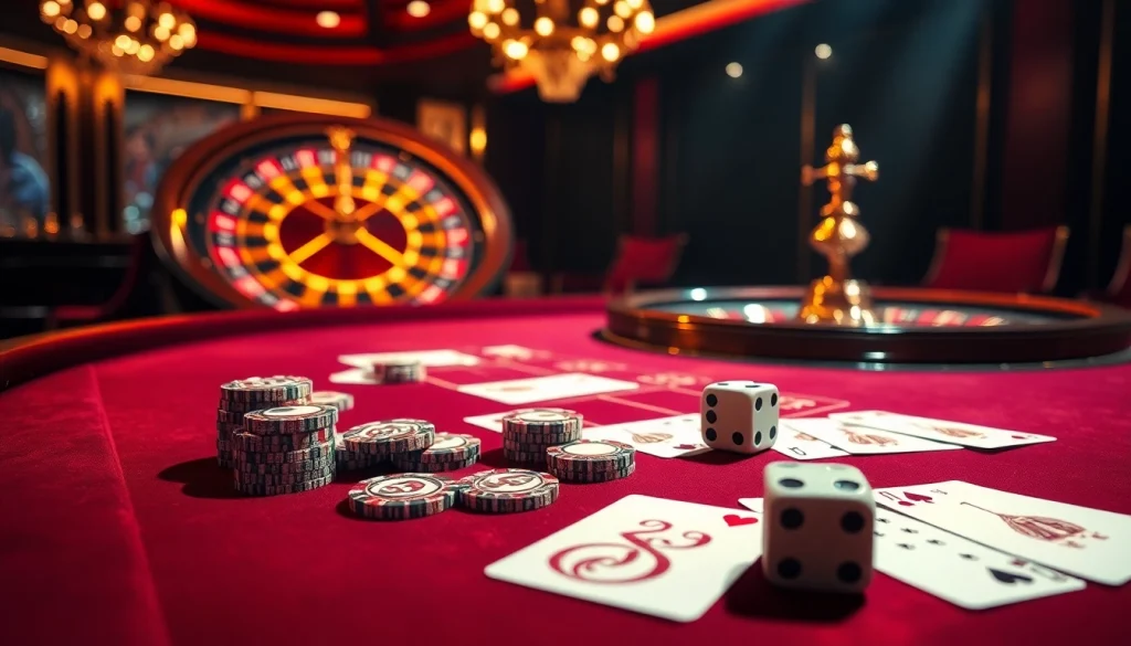 Experience the thrill of F168 đăng nhập with vibrant poker tables and roulette wheels in a luxurious casino setting.