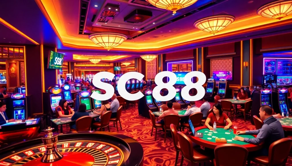 Experience the excitement of gambling at SC88 with vibrant casino tables and engaging players.